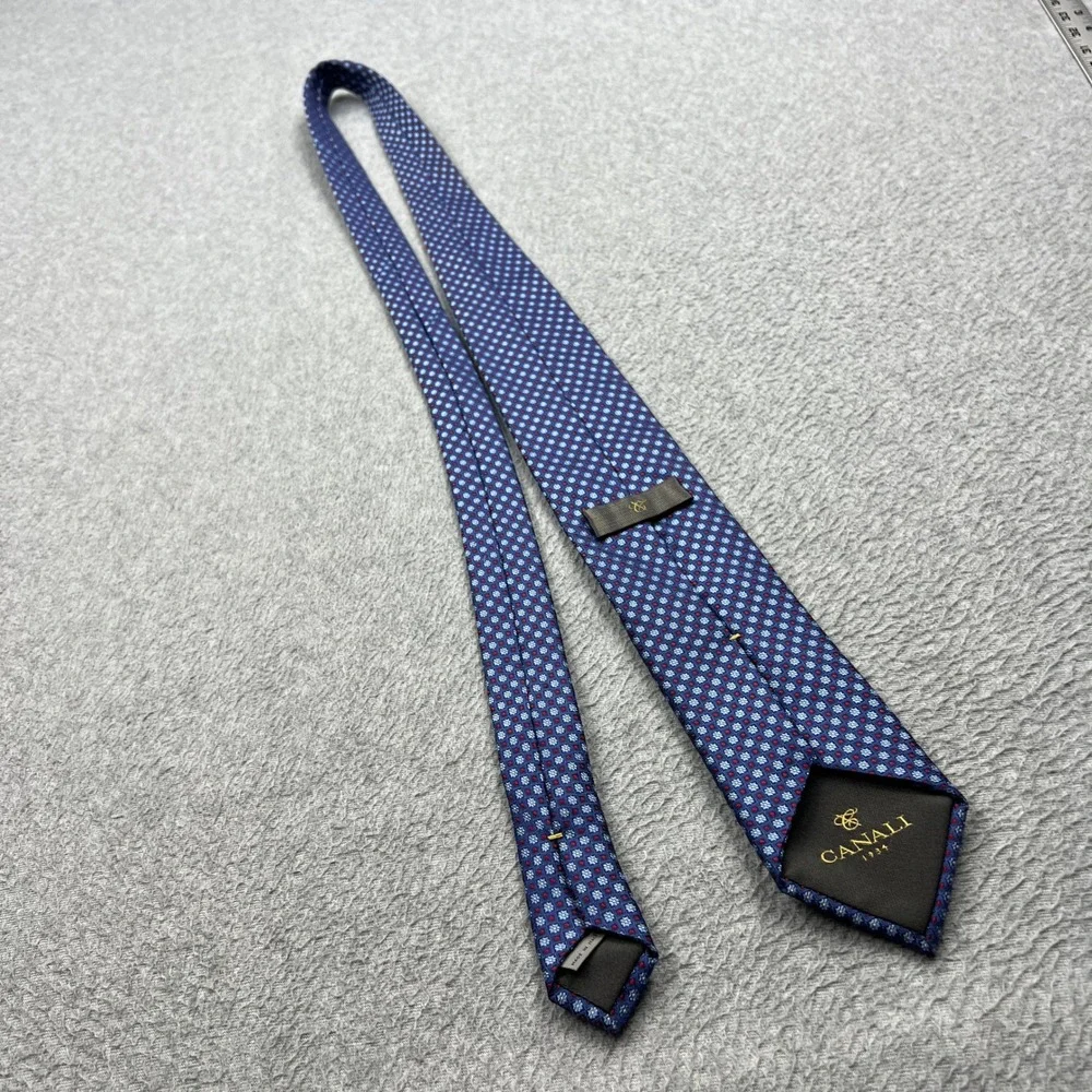 Canali 1934 Tie 100% Silk Blue Geometric Floral Medallion Check Italy Luxury